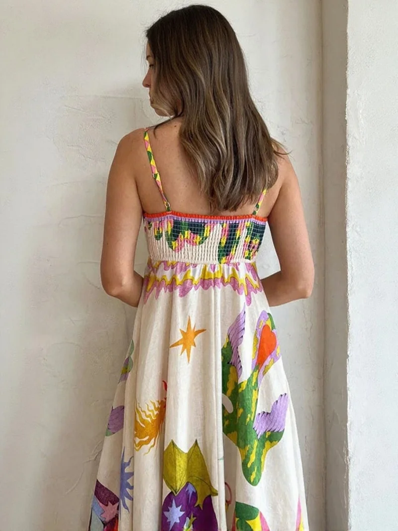 أوجيدر فستان ماكسي واسع بطبعة استوائية بلون أوف وايت